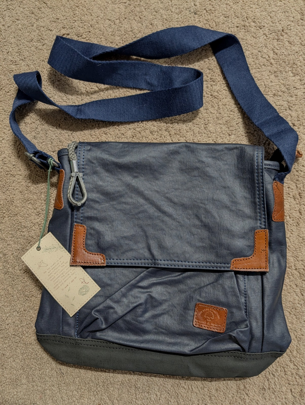 TSD Brand Urban Light Crossbody Leather Cotton Canvas bag Purse navy blue